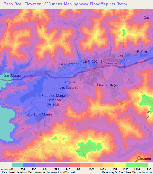 Paso Real,Venezuela Elevation Map