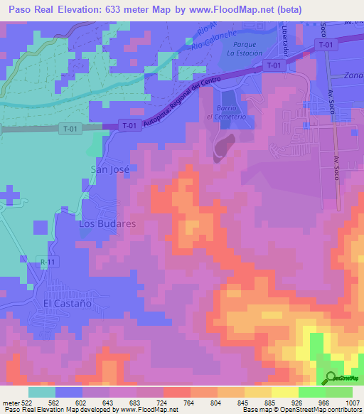 Paso Real,Venezuela Elevation Map