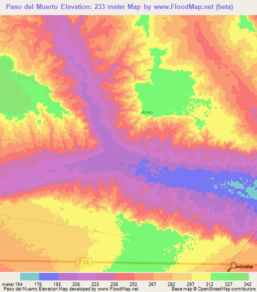 Paso del Muerto,Venezuela Elevation Map