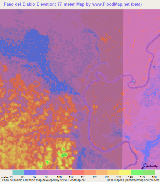 Paso del Diablo,Venezuela Elevation Map
