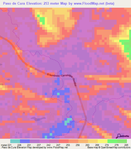 Paso de Cura,Venezuela Elevation Map