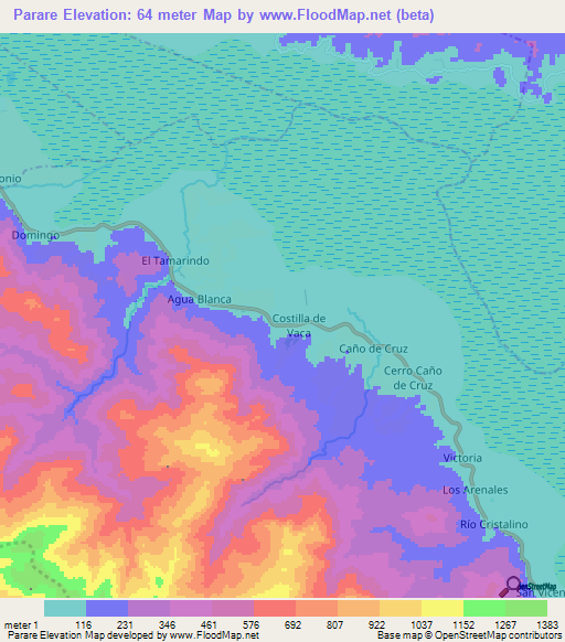 Parare,Venezuela Elevation Map
