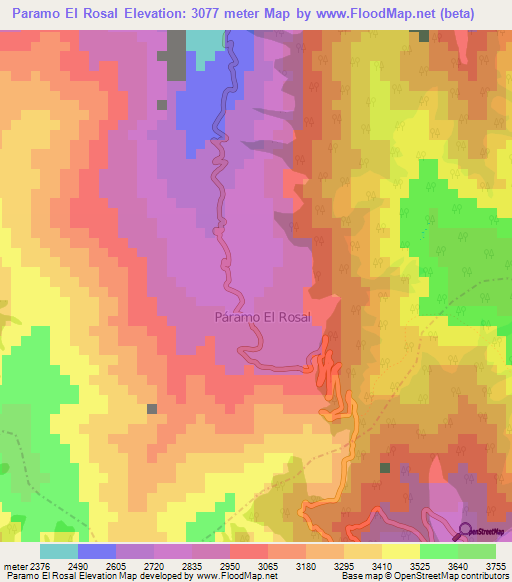 Paramo El Rosal,Venezuela Elevation Map