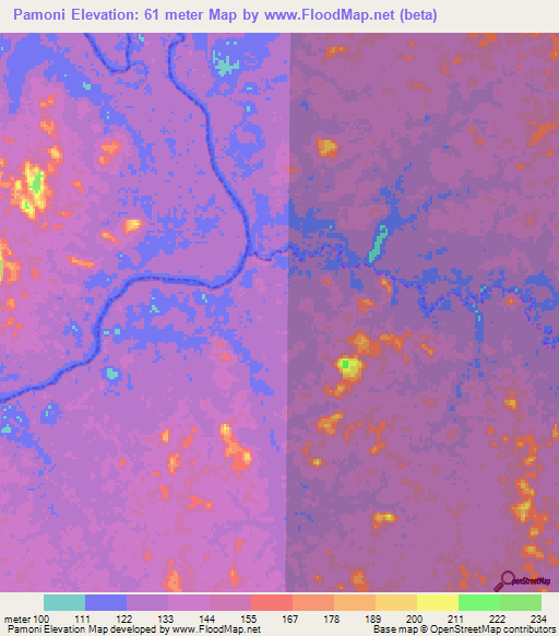 Pamoni,Venezuela Elevation Map