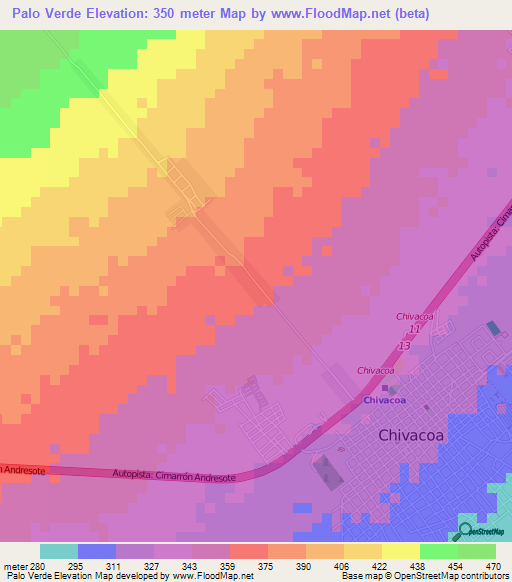 Palo Verde,Venezuela Elevation Map
