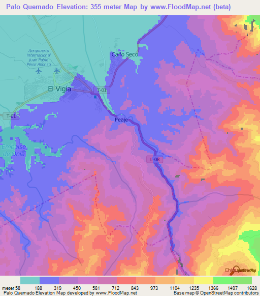 Palo Quemado,Venezuela Elevation Map