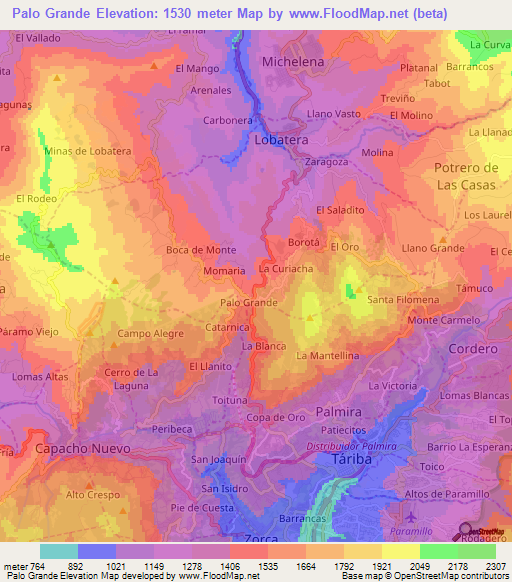 Palo Grande,Venezuela Elevation Map