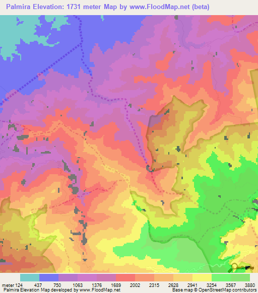 Palmira,Venezuela Elevation Map
