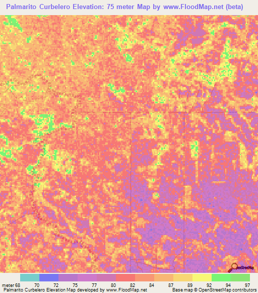 Palmarito Curbelero,Venezuela Elevation Map