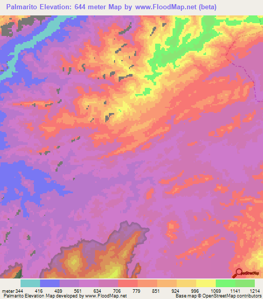 Palmarito,Venezuela Elevation Map