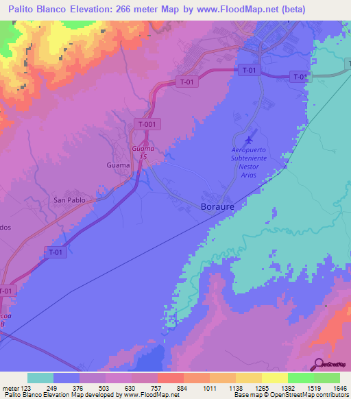 Palito Blanco,Venezuela Elevation Map
