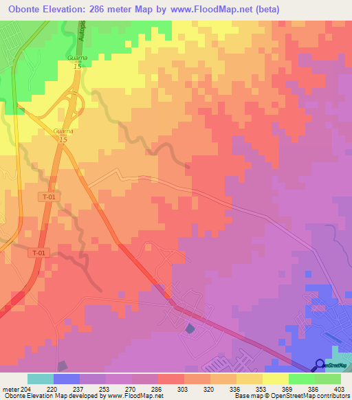 Obonte,Venezuela Elevation Map