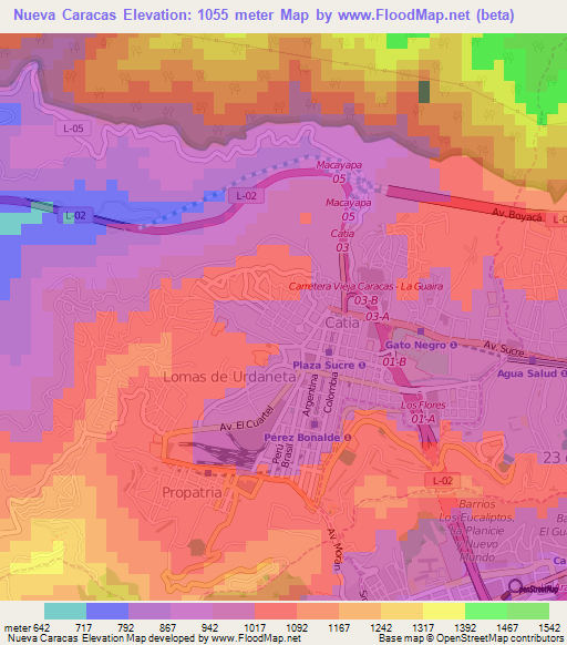 Nueva Caracas,Venezuela Elevation Map