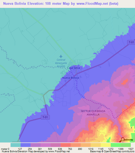 Nueva Bolivia,Venezuela Elevation Map