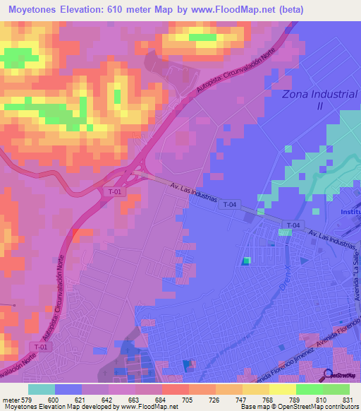Moyetones,Venezuela Elevation Map