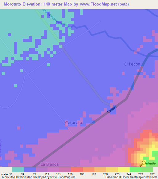Morotuto,Venezuela Elevation Map