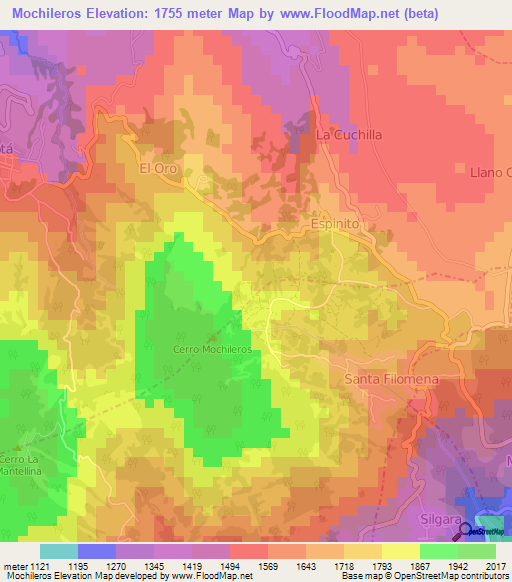 Mochileros,Venezuela Elevation Map