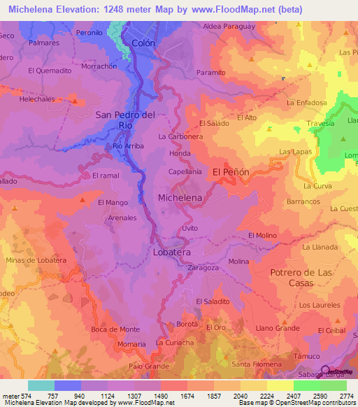 Michelena,Venezuela Elevation Map