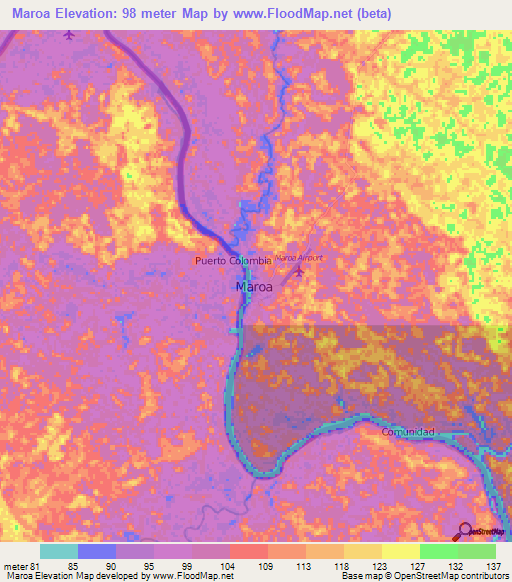 Maroa,Venezuela Elevation Map