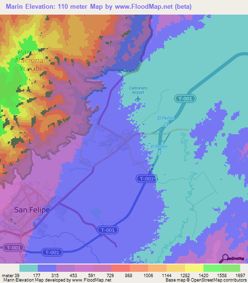 Marin,Venezuela Elevation Map