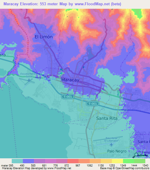 Maracay,Venezuela Elevation Map