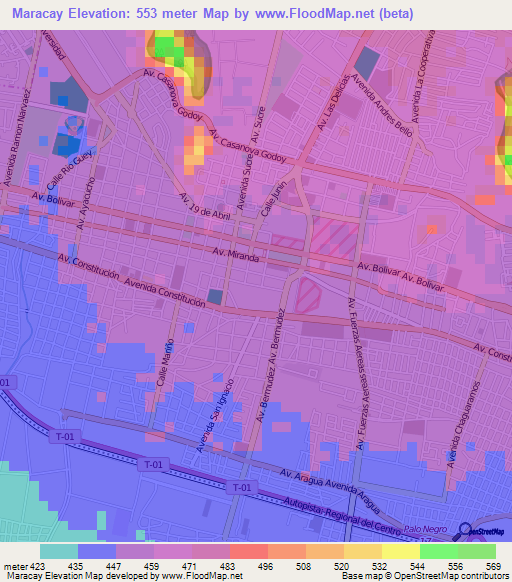 Maracay,Venezuela Elevation Map