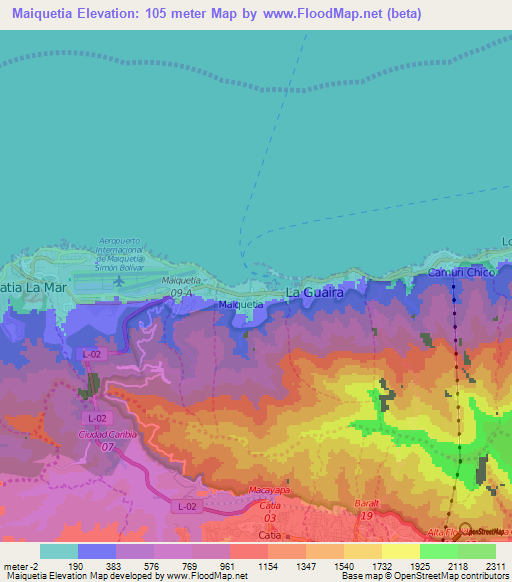 Maiquetia,Venezuela Elevation Map