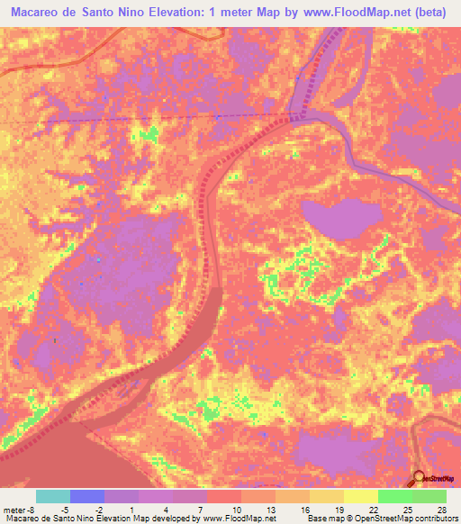 Macareo de Santo Nino,Venezuela Elevation Map