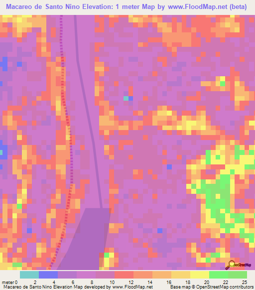 Macareo de Santo Nino,Venezuela Elevation Map