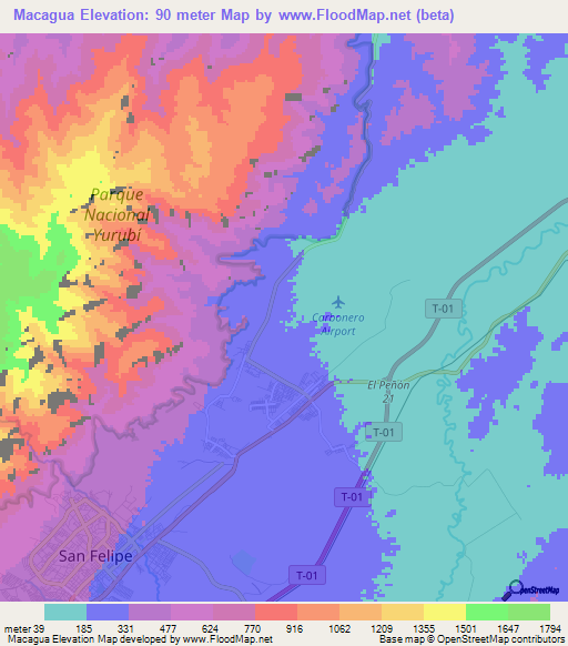 Macagua,Venezuela Elevation Map