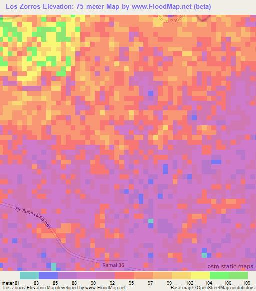 Los Zorros,Venezuela Elevation Map