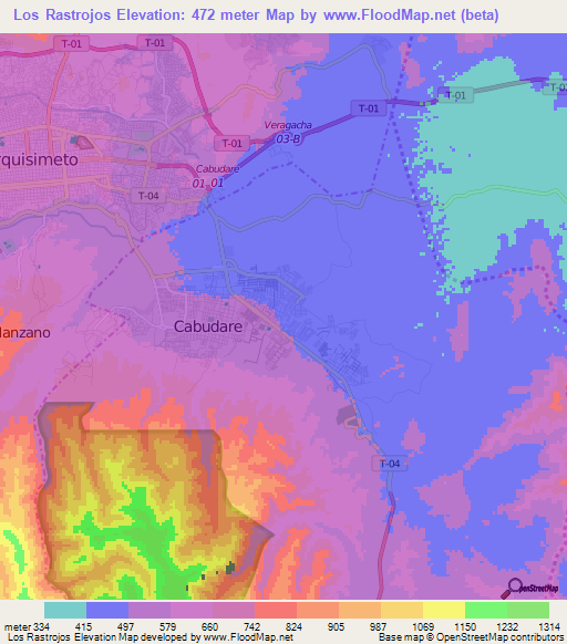 Los Rastrojos,Venezuela Elevation Map