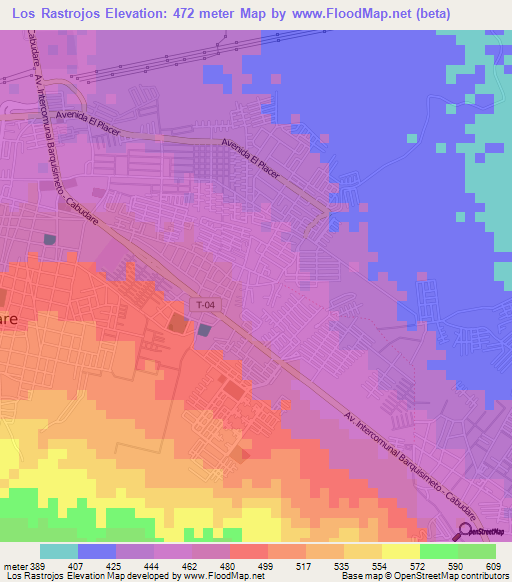 Los Rastrojos,Venezuela Elevation Map