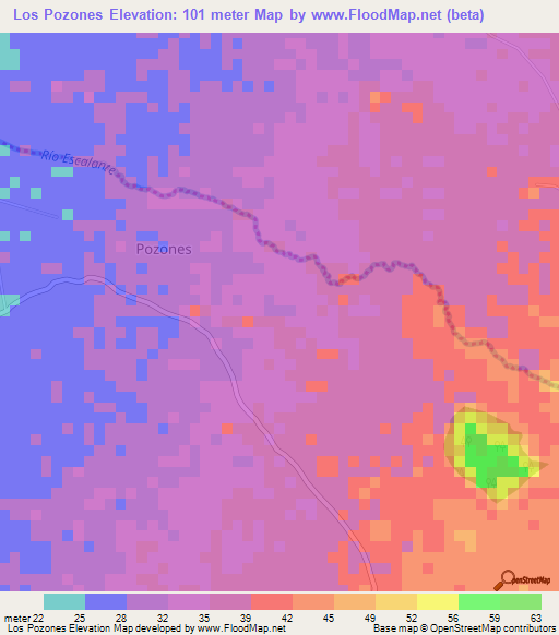 Los Pozones,Venezuela Elevation Map