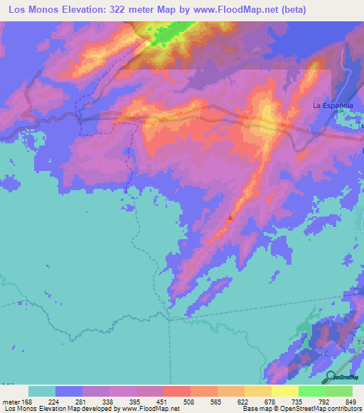 Los Monos,Venezuela Elevation Map