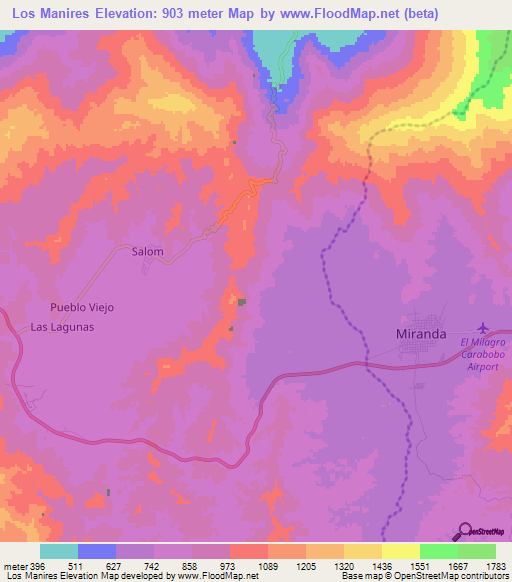 Los Manires,Venezuela Elevation Map