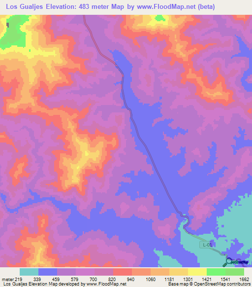 Los Gualjes,Venezuela Elevation Map