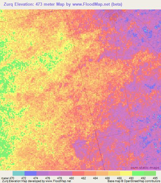 Zurq,Sudan Elevation Map