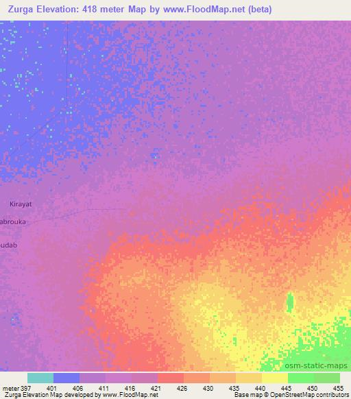 Zurga,Sudan Elevation Map