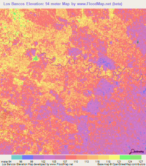 Los Bancos,Venezuela Elevation Map