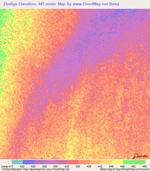 Zindiya,Sudan Elevation Map