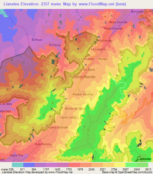 Llanetes,Venezuela Elevation Map