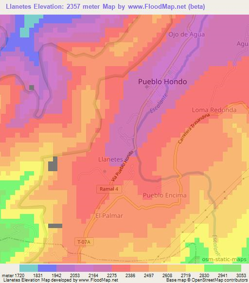 Llanetes,Venezuela Elevation Map