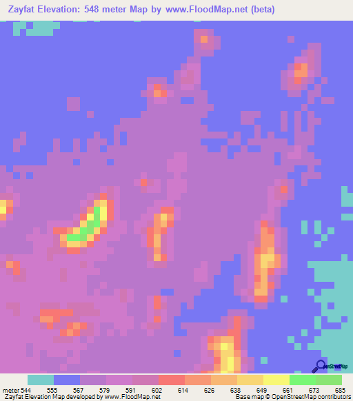 Zayfat,Sudan Elevation Map