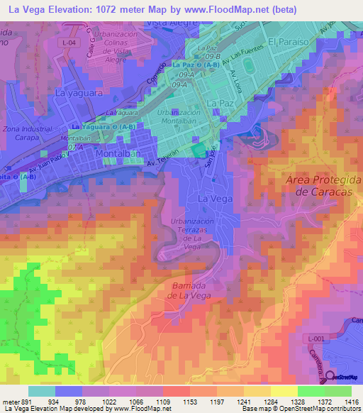 La Vega,Venezuela Elevation Map