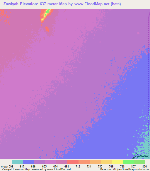 Zawiyah,Sudan Elevation Map