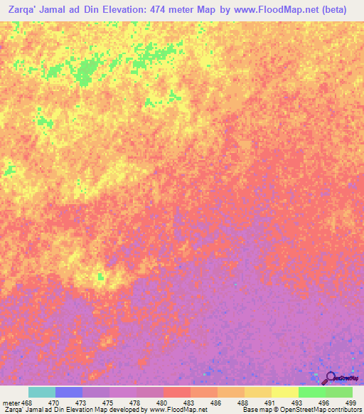 Zarqa' Jamal ad Din,Sudan Elevation Map