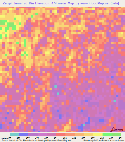 Zarqa' Jamal ad Din,Sudan Elevation Map