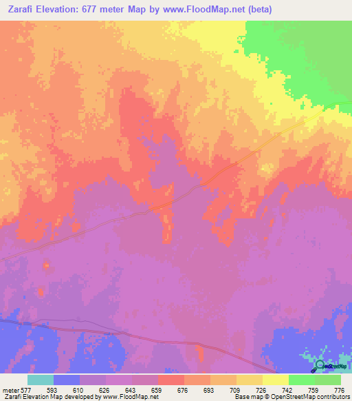 Zarafi,Sudan Elevation Map