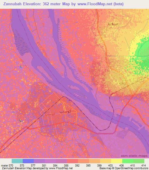 Zannubah,Sudan Elevation Map